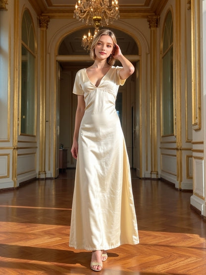 Temperament V-neck High Waist Evening Dress Sexy Backless Solid Sleeveless Elegant Party Dresses 2025 Women&#8217;s Hollow Long Dress