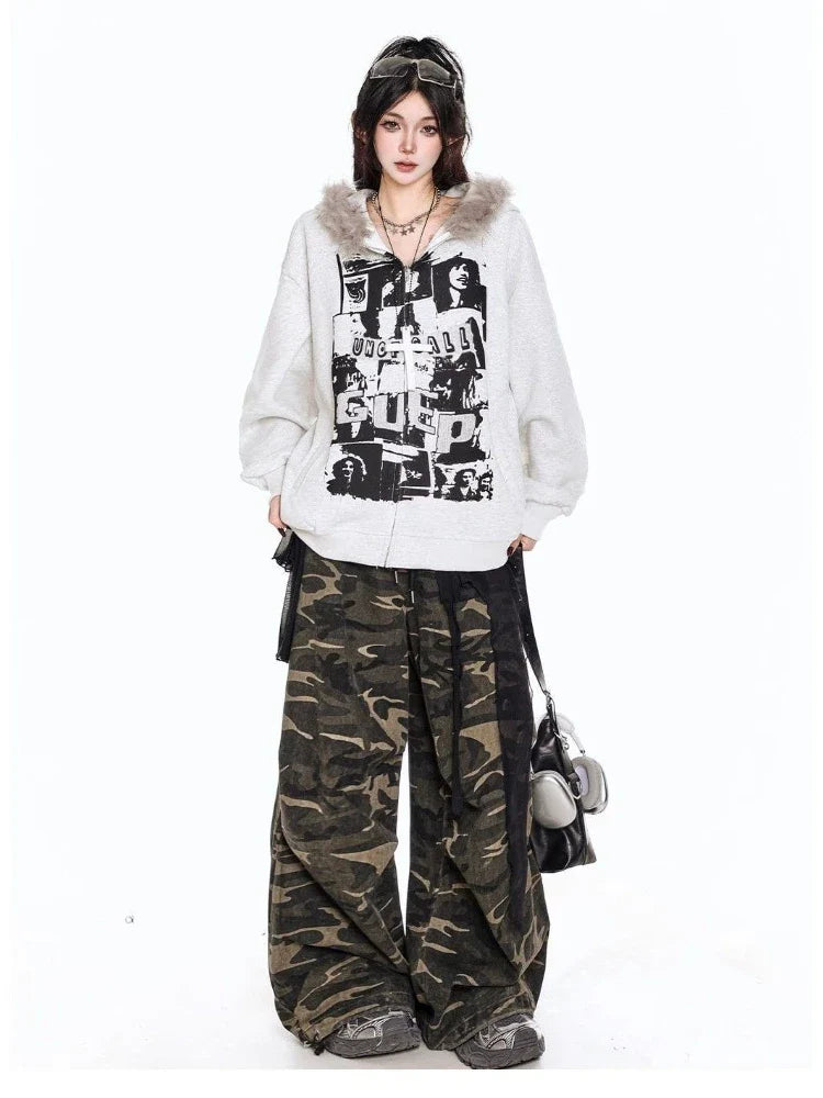 Vintage Print Hooded Coat