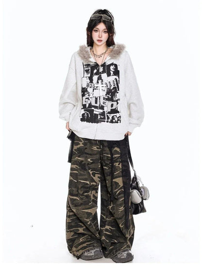 Vintage Print Hooded Coat
