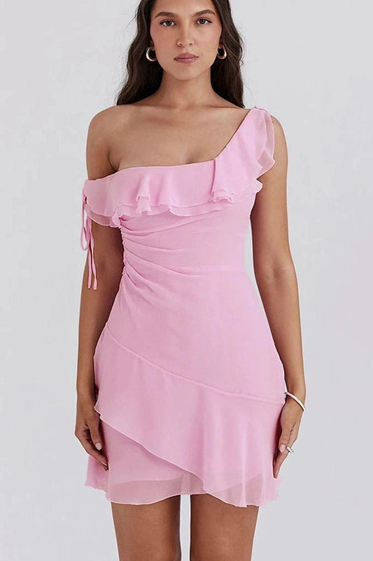 One Shoulder Backless High Waist Mini Dress