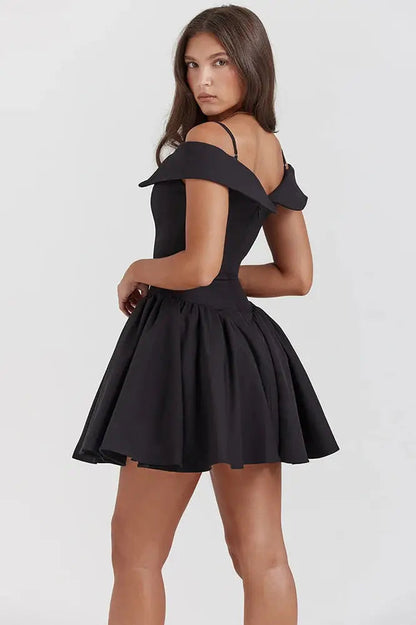 Off-Shoulder Mini Dress with Spaghetti Straps