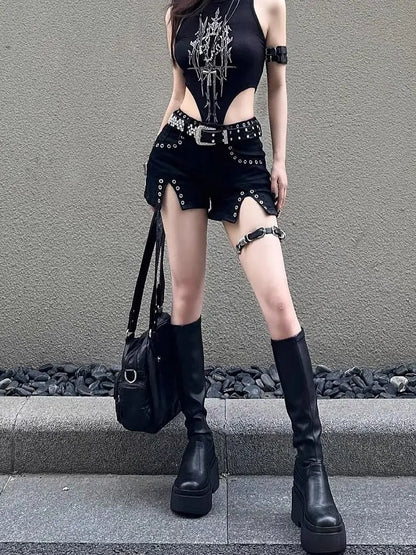 Low-Rise Rivet Denim Shorts