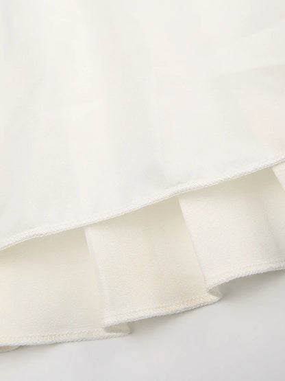 Sweet French Style White Spaghetti Straps A Line Pleated Dresses For Women Front Hook Closure Fit And Flare Mini Dress