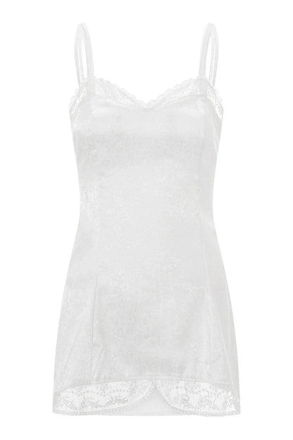 V-Neck Spaghetti Strap Mini Dress with Lace Sleeves