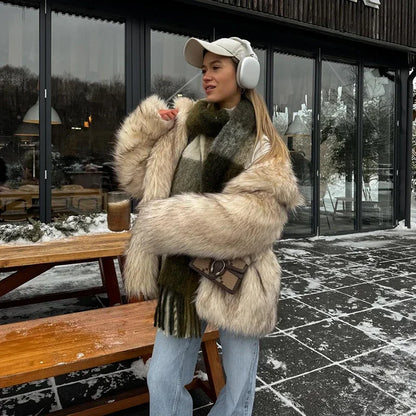 Luxury Brand Fluffy Faux Fur Jacket Women  Winter Long Thicken Warm Gradient Fox Fur Coat Streetwear Furry Overcoat