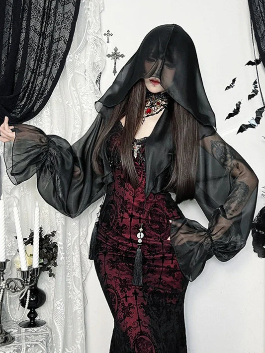 Hooded Long Sleeve Mesh Top