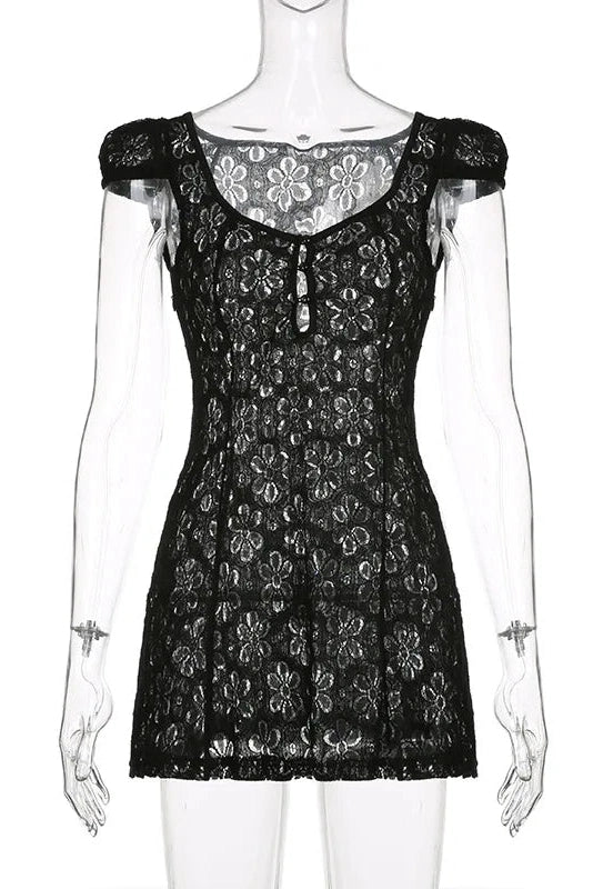 Lace Short Sleeve V-Neck A-Line Mini Dress