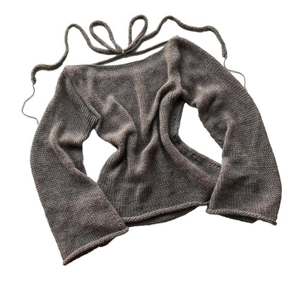 T-shirt Tie Back Sweaters Long Sleeve Boat Neck Solid Color Knit Pullover Casual Tops Streetwear Y2k Cami
