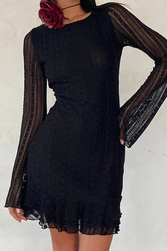 Lace Long Sleeve Mini Dress with Open Back