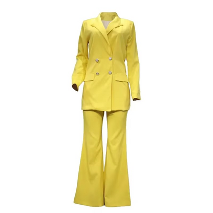 Conjunto elegante de dos piezas de blazer abotonado y pantalón acampanado para mujer | Ideal para cualquier temporada