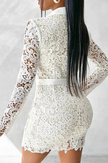 Buttoned Lace Mini Dress