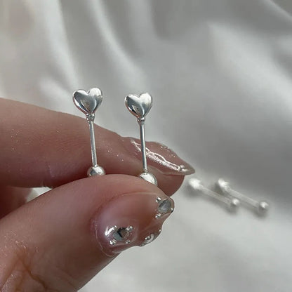 Korean Silver Color Piercing Screw Beads Star Heart Ear Bone Stud Earrings for Women Girls Simple Body Jewelry Gift