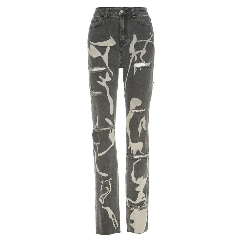 Vaqueros rotos de moda para mujer con agujeros y diseño de salpicaduras | Ideales para días informales