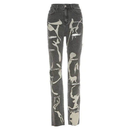 Vaqueros rotos de moda para mujer con agujeros y diseño de salpicaduras | Ideales para días informales