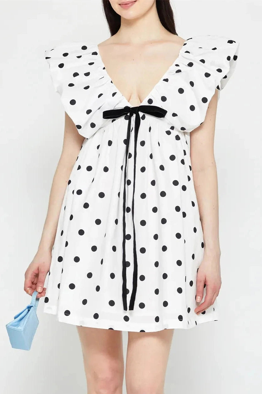 Floral V Neck Puff Sleeve Mini Dress