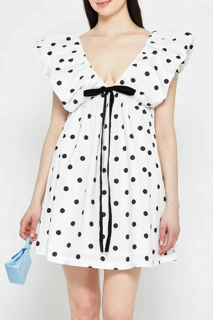 Floral V Neck Puff Sleeve Mini Dress