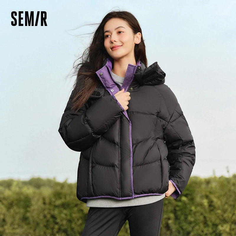 Down Jacket Women Loose Contrasting Colors  New Winter Hooded Puffer Jacket Trendy Personality Fashionable