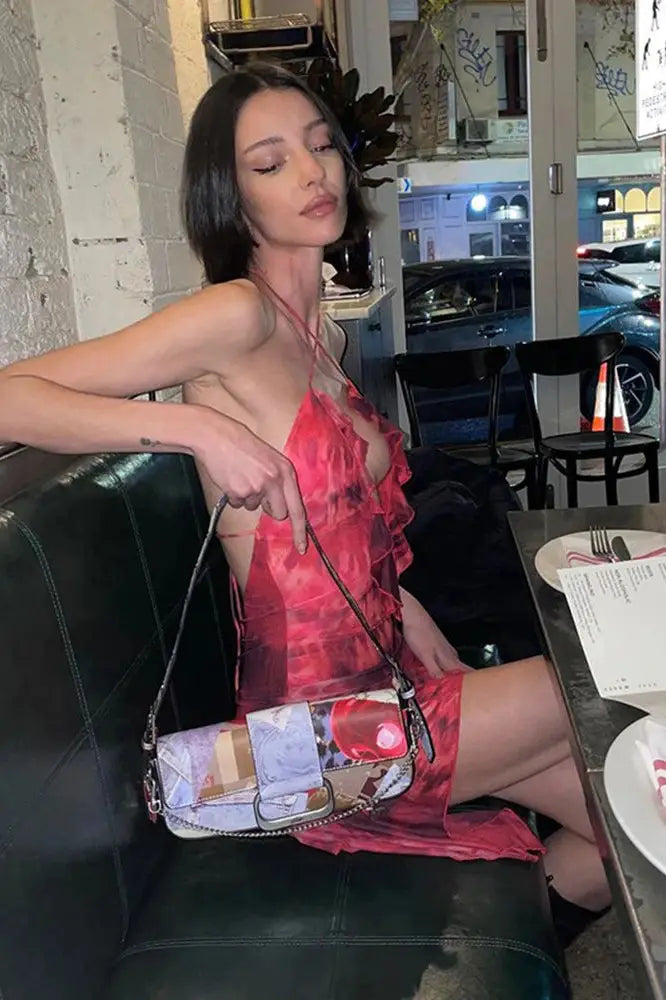 Printed Mini Dress with Halter Neck