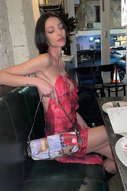 Printed Mini Dress with Halter Neck