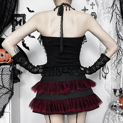 Skeleton Print Crop Corset