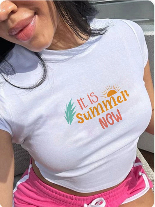 Europe and the United States street new print season art text short sleeve women Y2K women’s T-shirt vest halter