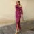 Vintage Print Top Skirt Suits Women One Shoulder Long Sleeve Waist Up Ruffled Hem Tops High Slit Skirt Vacation Beach Outfits