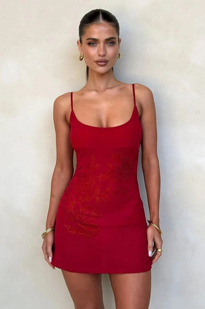 Printed Spaghetti Strap Backless Mini Dress