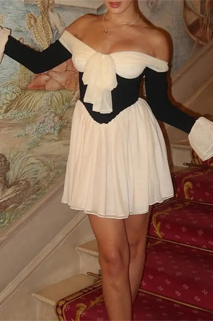 Ruffled Bandage Mini Dress with Off-Shoulder Style