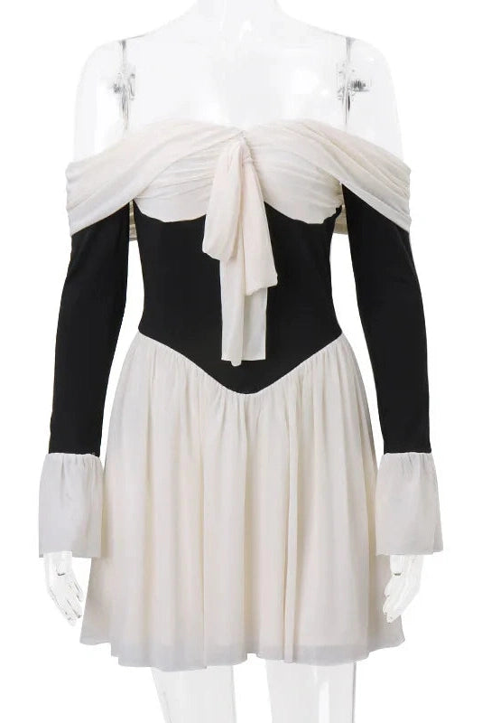 Strapless Backless Pleated Long Sleeve Mini Dress