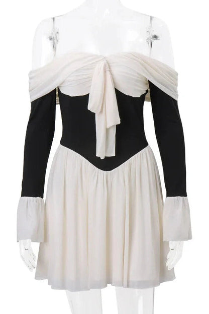 Strapless Backless Pleated Long Sleeve Mini Dress