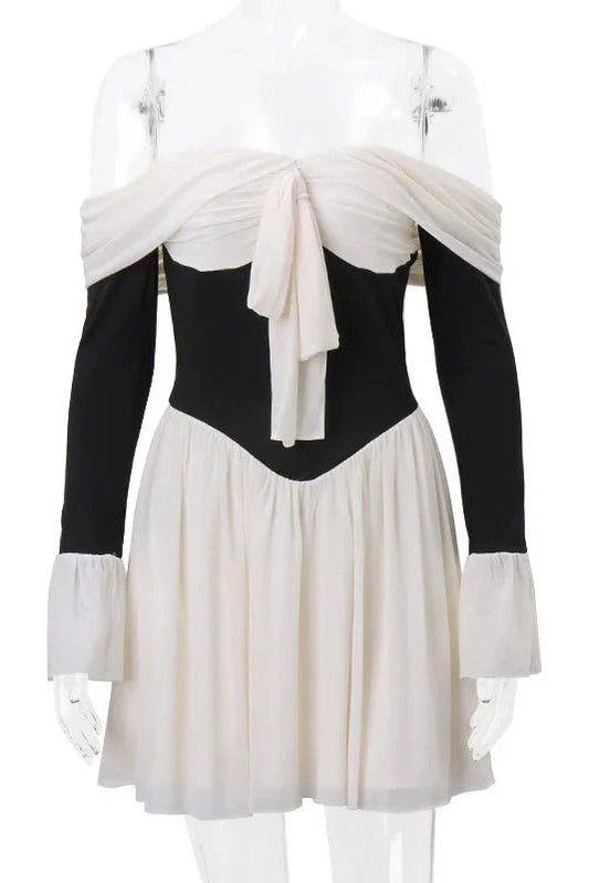Strapless Backless Pleated Long Sleeve Mini Dress