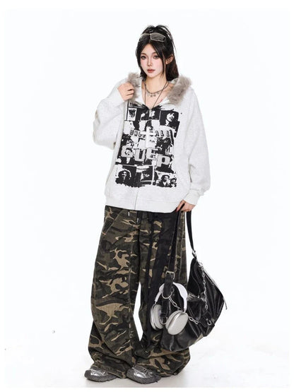 Vintage Print Hooded Coat