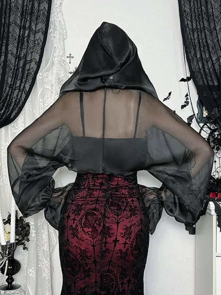 Hooded Long Sleeve Mesh Top