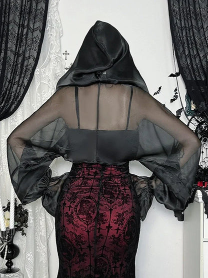 Hooded Long Sleeve Mesh Top