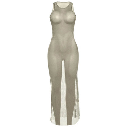 Hottie Coquette Dress Y2K Bright Silk Music Festivals Hipster Midnight Sleeveless Hollow Clubwear Vestidos