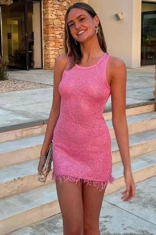 Slim See-Through Sleeveless Mini Dress