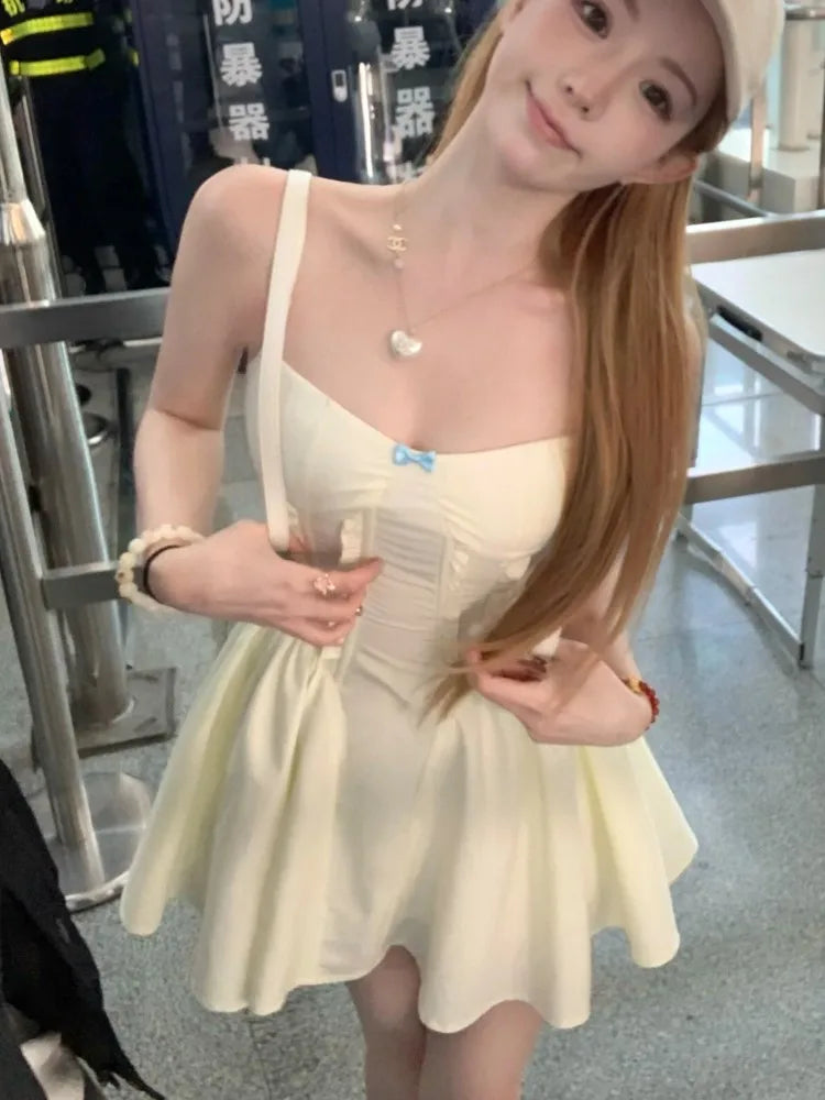 Y2K Slim Princess Short Dresses for Women Summer Spaghetti Strap Corset A-line Solid Birthday Party Dress Prom Vestidos Mujer