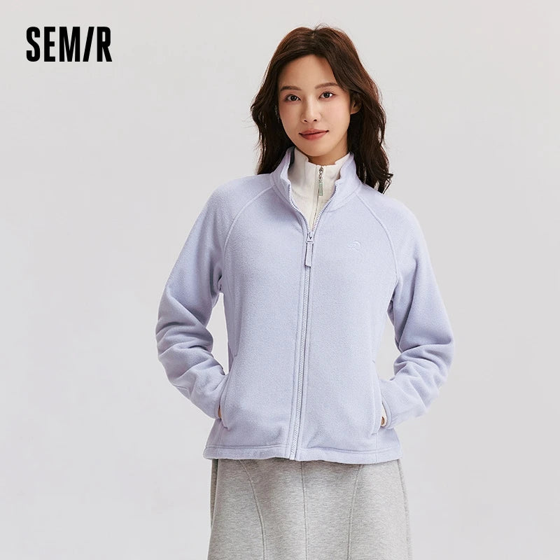 Coat Women Anti-Static Polar Fleece Slim Embroidery Versatile  New Winter Stand Collar Insert Shoulder Sleeve Jacket
