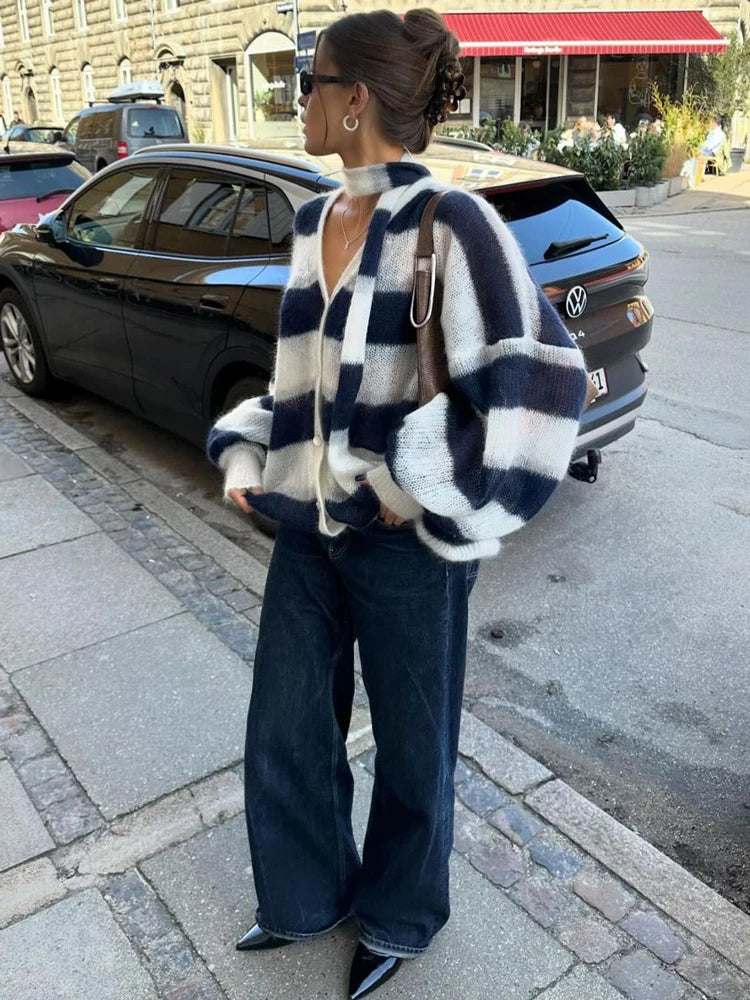 V-Neck Scarf Sweater Cardigan Female Contrast Casual Patchwork Autumn Hollow Out Outwear Women’s Knitwear Coat Cardigan