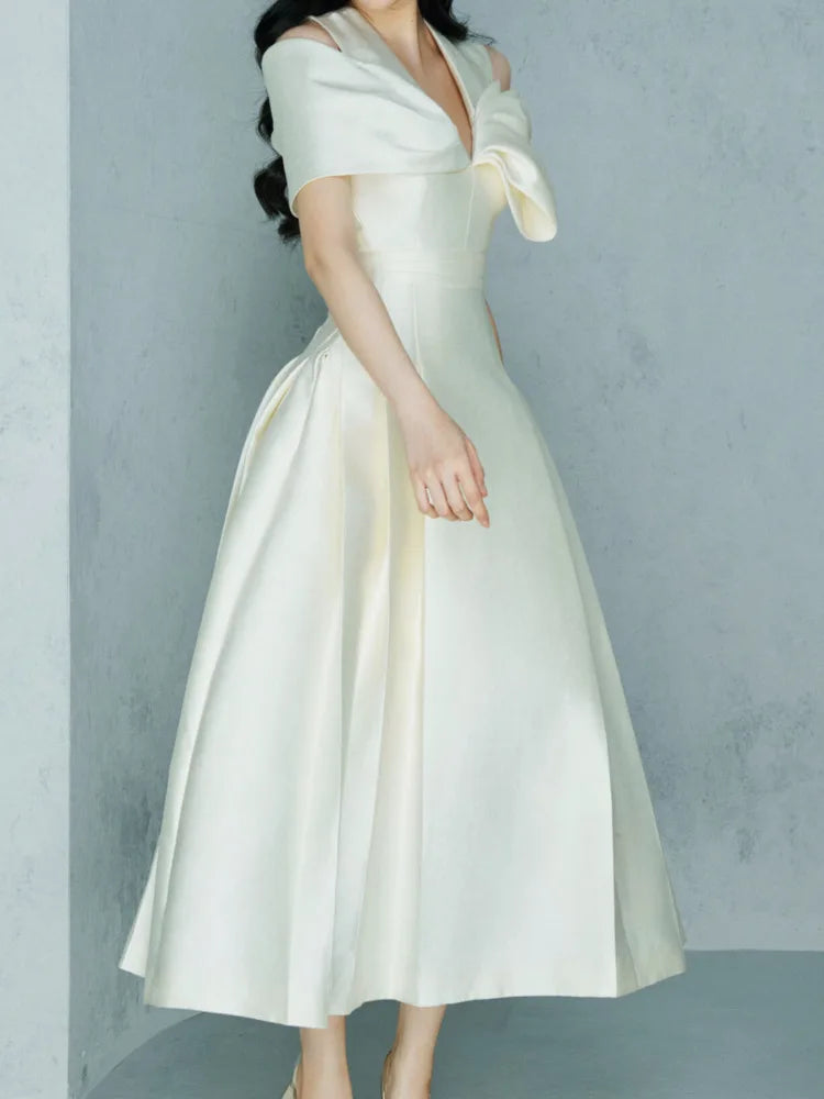 Elegant Long Dress Fairy Style V-neck Hollow Waist 3D Bow Pocket Fashion Party Dresses For Women 2025 Spring Summer 23A9338