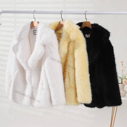 Women Winter  High Quality Luxury Faux Fur Coat Thicken Warm Overcoat Outerwear Hot Girls Solid Long Fox Fur Jacket