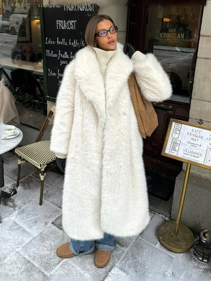 Winter Fur Feather Loose Overcoat Women’s Fashion Pocket Solid Commute Streetwear Jacket Ladies Luxury Patchwork Coat 2025
