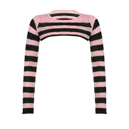 Voguable y2k Pink And Black Contrast Color Super-short Sweater Pullovers Dark Academia Cute Knitted Smock Tops Kawaii Jumper New