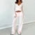 Vintage 2 Piece Outfit V Neck Waist Tie T-shirt + Elastic Waist Pants Women Fashion Lounge Set Autumn Long Sleeve Crop Tops