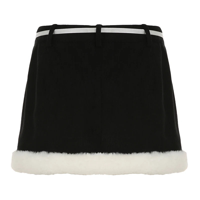 Hotsweet Black Mini Skirt Women Autumn New Y2k Clothing Bow Lace Up Faux Trim Corduroy Skirt Fashion All-Match