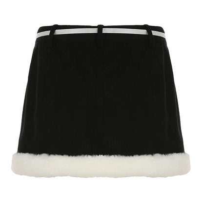Hotsweet Black Mini Skirt Women Autumn New Y2k Clothing Bow Lace Up Faux Trim Corduroy Skirt Fashion All-Match