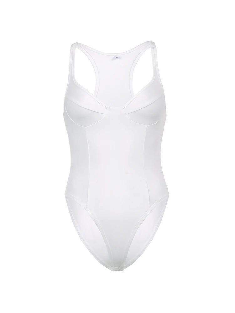 Sleeveless Backless V Neck Skinny Solid Basic Sexy Tank Bodysuit Women