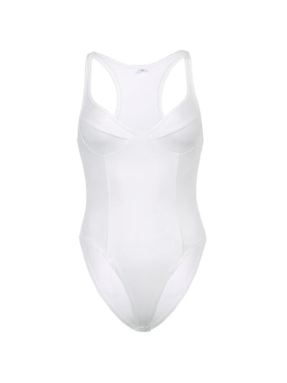 Sleeveless Backless V Neck Skinny Solid Basic Sexy Tank Bodysuit Women