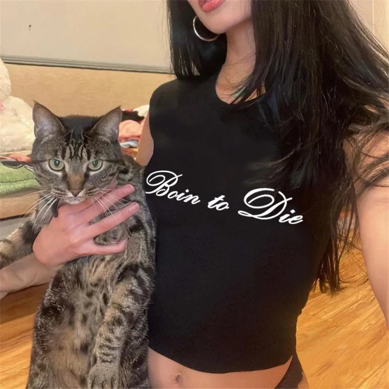 Y2K summer cross-border European and American letter printed round neck women’s short sleeved T-shirt