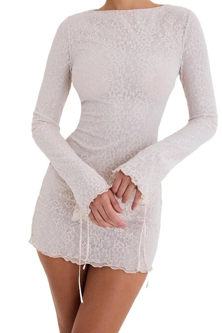 Lace Patchwork Long-Sleeved Zipper Mini Dress